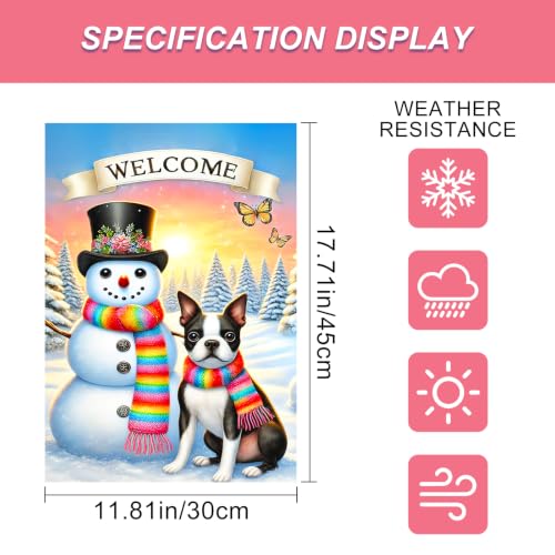 Image of BlissYard Winter Yard Flag Snowman Puppy 12x18 Inch Polyester