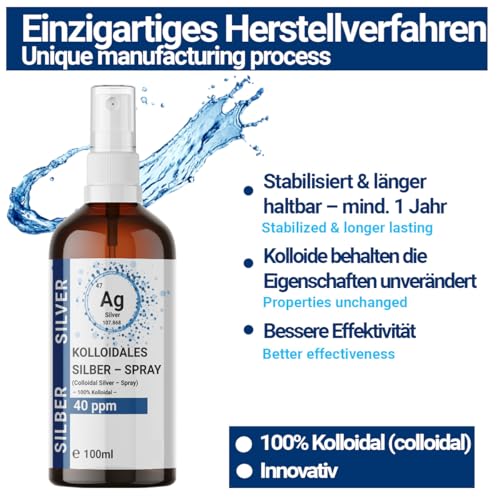 1x 100ml Kolloidales Silber Spray (40 ppm) in Braunglasflasche – Sprühflasche | Silberwasser | Reinstwasser
