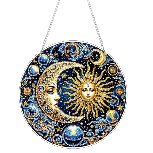 RYMILIE Sun and Moon Diamond Art Hanging Kit for Adult Special Shaped Rhinestone Double Sided 5D DIY Acrylic Diamond Art Painting Window Pendants Home Garden Wall Hanging Kits Hanging Ornament