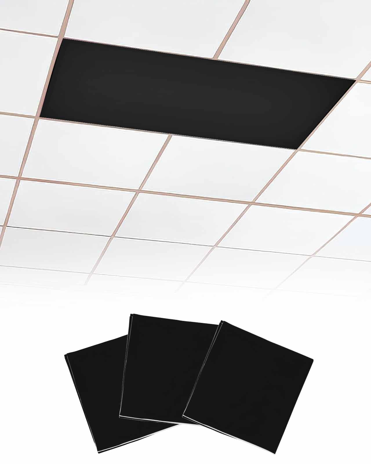 Magnetic Light Cover for Classroom Drop Ceiling,3 Pack 4x2 Ft Fluorescent Light Covers for Office Home Ceiling Light Pure Black Solid Color Lampshade