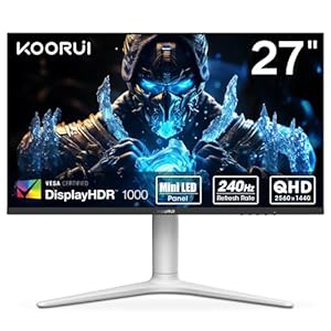 KOORUI 27” 240Hz Gaming Monitor, Mini-LED – QHD (2560 x 1440), 1ms, HDR 1000, 100% sRGB, Height Adjustable, HDMI/DisplayPort, White/Grey, GN10
