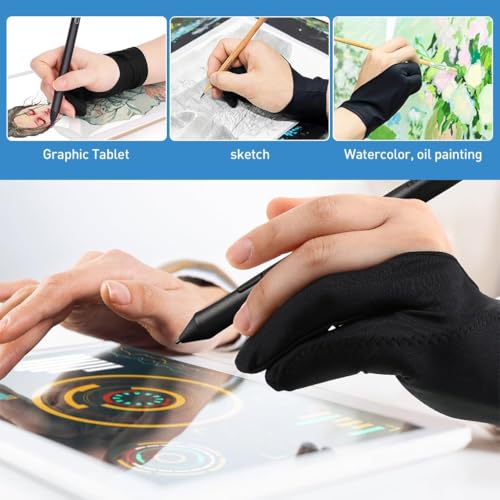 Image of ARTISTERY Anti-fouling Two-Finger Lycra Glove for Enhanced Drawing Experience on Pen Tablets and Displays, Sleek Black Design, One Size Fits All - Perfect for Right and Left-Handed Artists