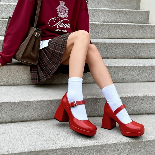 Image of DREAM PAIRS Women's High Chunky Platform Closed Toe Mary Jane Block Heels Square Toe Strappy Dress Wedding Party Pumps Shoes