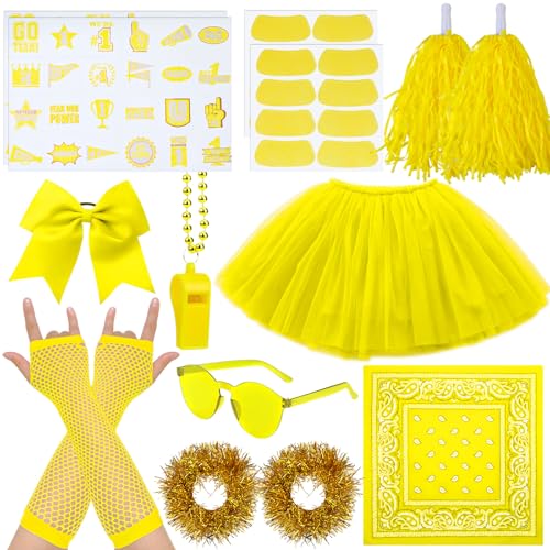 Ramede 21 Pcs Yellow Spirit Wear Girls Color War Camp Accessories Team Spirit Day Accessories Spirits Bundles Colored Stuff Field Pep Rally Supplies Camp Game Color Items Bulk Tutu for Sport