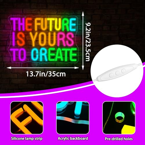 Image of The Future Is Yours to Create Neon Sign for Wall Decor Inspirational Neon | Dimmable Led Neon,Teen Birthday Gifts,5V USB Powered,Bedroom Office Decor, Classroom Library Wall Art,13.7*9.2in