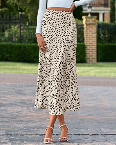 BTFBM Satin Skirts for Women 2025 Fall Winter High Waisted A-Line Leopard Print Floral Cocktail Wedding Silk Midi Skirt - Image 3
