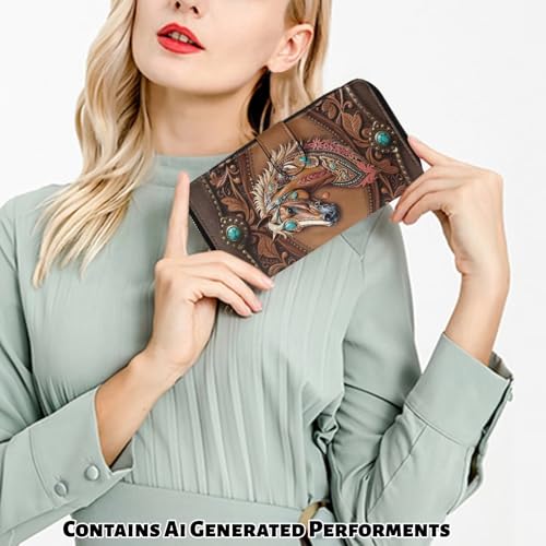 Image of COEQINE Ladies Wallets Pink Leopard Heart Black Printed Leather Phone Long Clutch Purses Check Coin Change Holder