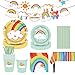 Rainbow Party-Set, 71-teiliges Baby Dusche Party Set Sommer-Party Boy Geschirr-Set Teller Becher Servietten für 8 Kinder Geburtstagsgeschenk, Kindergeburtstag, Party Deko, Baby Shower