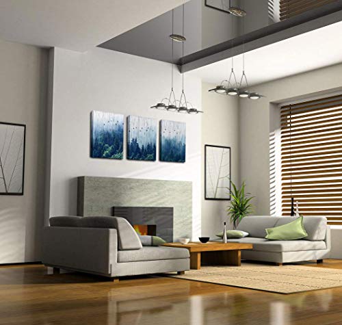 Arjun Mountain Indigo Canvas Wall Art Summer Misty Foggy Forest Pictures Nature Navy Blue Painting Tree Landscape Artwork Framed For Bathroom Living Room Bedroom Home Office Wall Decor, 12"X16"X3 Pcs #TOP5