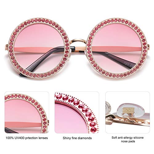 SOJOS Shining Oversized Round Rhinestone Sunglasses Festival Gem Sunnies SJ10953
