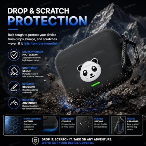 Image of Anvique Silicone Case Cover for Realme Buds T500 Pro, Shockproof Protective Earbuds Cover with Keychain Hook, Anti-Scratch Soft Silicone Skin, Full Body Protection Case (Panda)