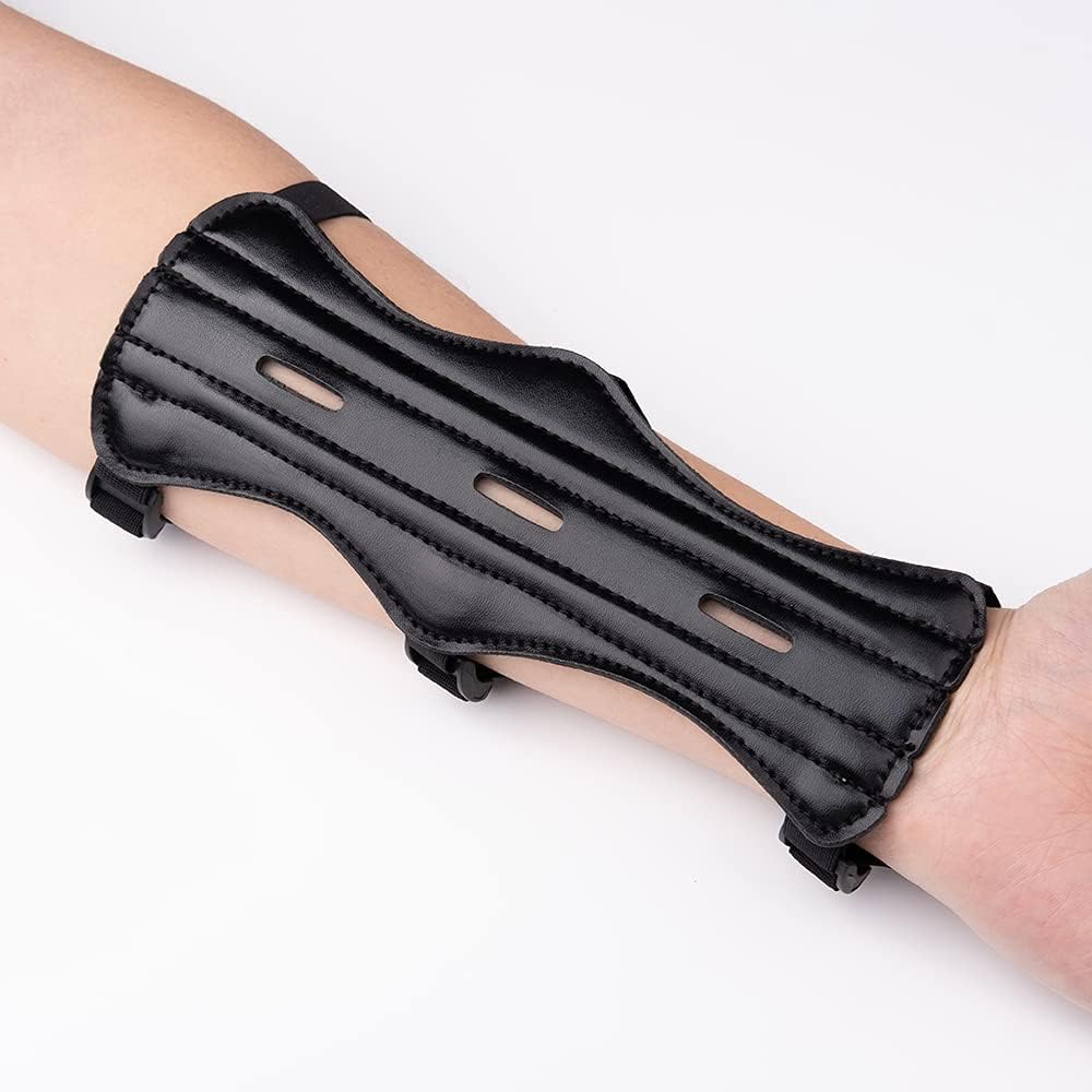 Archery Arm Guard, Leather Forearm Protector w/Bow Adjustable 3-Strap Buckles for Shooting Hunting Practice(Unisex) (2pcs Black) : Sports & Outdoors