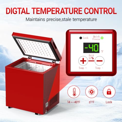 Image of Chest Freezer Low temperature quick freeze 14℉ to -40℉ Compact Freezer - 2 Removable Baskets Match Day Parties, Home Bar Game Day &Soccer Party (Red, 1.8 Cubic Feet)