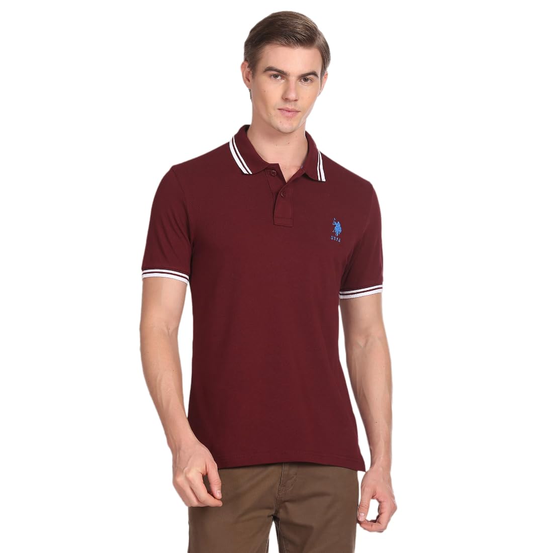 U.S. POLO ASSN.Men's Tipped Collar Pure Cotton Slim Fit Polo Shirt