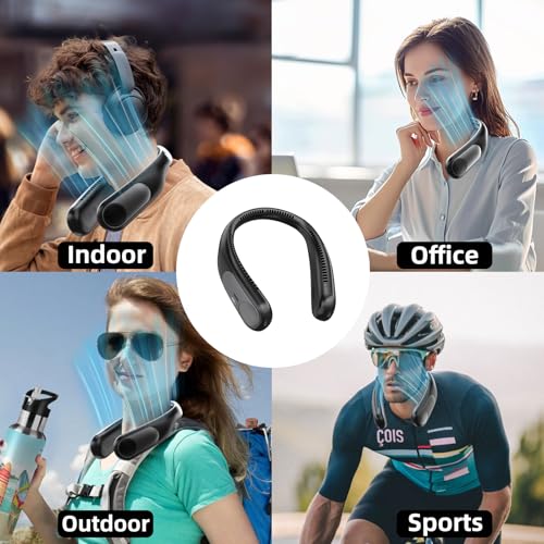 Image of Portable Neck Fan, Personal Wearable Bladeless Fan for Outdoor Indoor, LED Display, 360 Cooling, 4-Speeds, 6000mAh USB Rechargeable, Birthday Gifts for Men Women Dad Mom (Black)