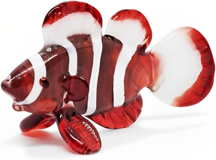 Miniatura 5 de WitnyStore Pequeña figura de pez payaso rojo y blanco de 3 pulgadas, miniatura soplado a mano, animales de cristal soplado a mano, colorido pez
