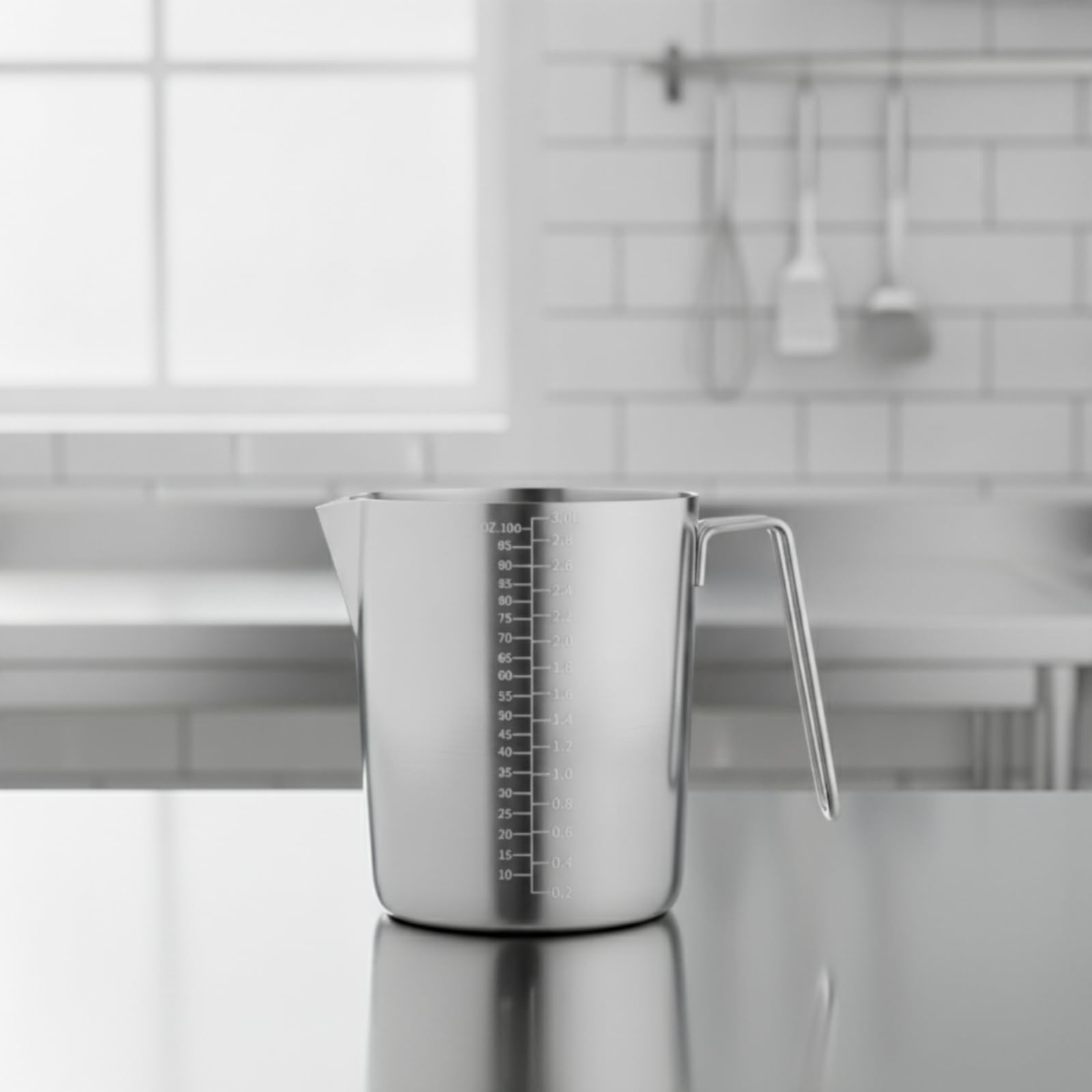 rockible Messbecher mit Griff leicht ablesbar Edelstahl-Messbecher rostfrei Messkanne mit Griff für Backen, 3L