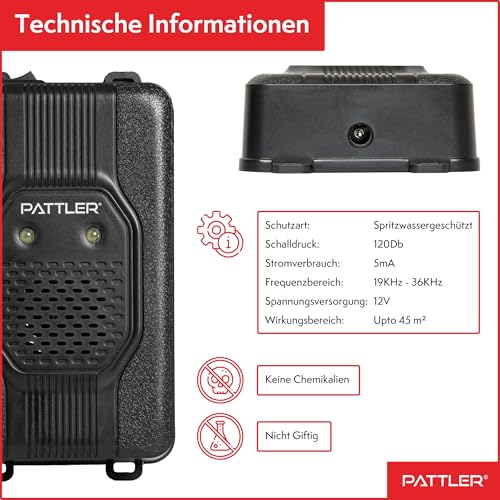 PATTLER® Marderschreck Auto mit Blitzlicht - Marderabwehr mit Flexible Stromversorgung - 12V Autobatterie, AA-Batterie oder USB - Effektiver Marderschutz für Auto, Garten, Dachboden - 1 Stück