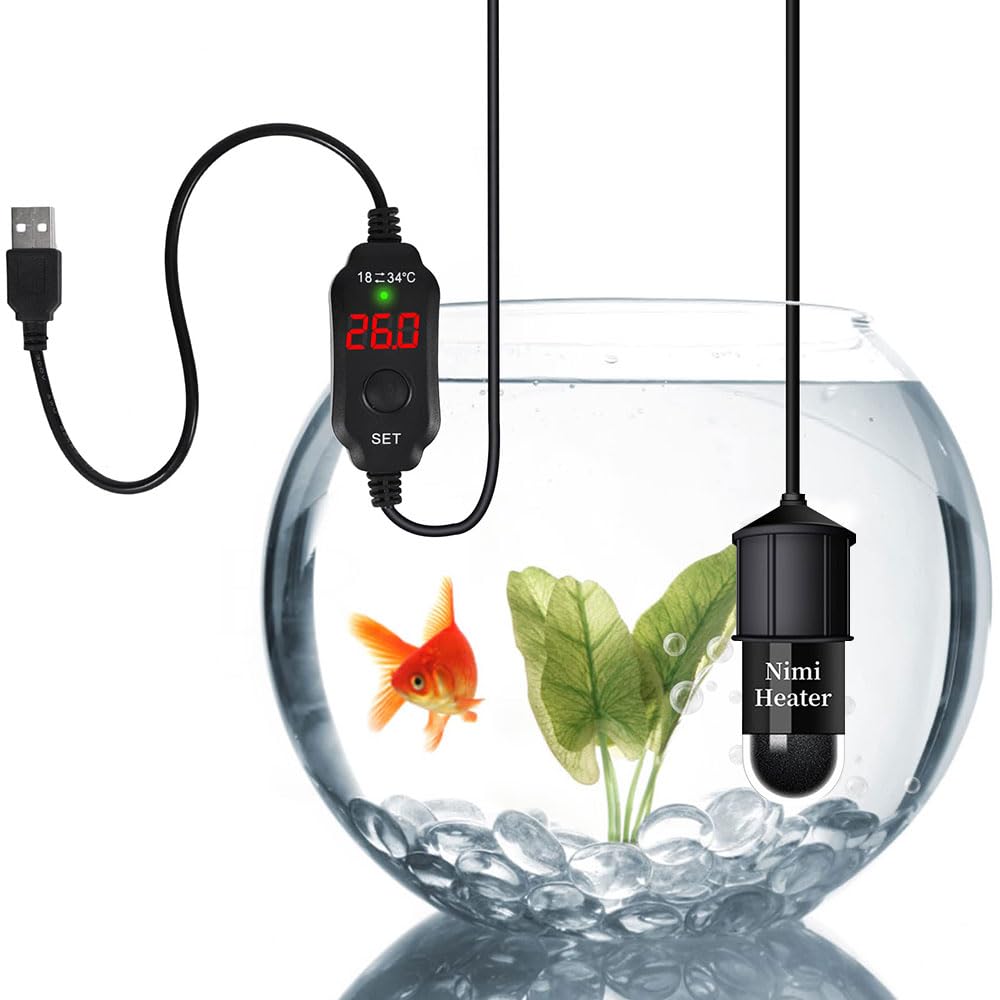 Mini Ogrzewacz do Akwarium, 10W Grzejnik do Akwarium na 4L Akwarium, Regulowany Grzejnik do Akwarium z Wyświetlaczem LED, Grzejnik do Akwarium z Regulacją Temperatury, Grzejnik do Akwarium na
