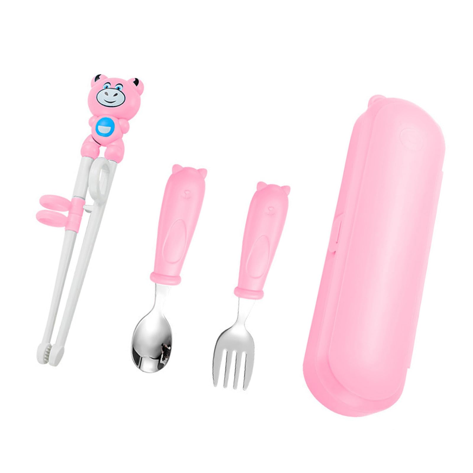 MALSSE Cartoon Animal Training Chopsticks Spoon Fork for Kids with Storage Box Tableware for Home Restaurant and Travel Portable Chopsticks Set