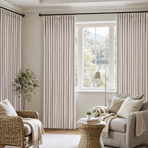 MIULEE Pinch Pleated Thick Linen Curtains 96 Inches Long 2 Panels Set - Back Tab, Pinch Pleat Semi Sheer Light Filtering Privacy Curtains Let Light in Window Drapes for Living Room Bedroom, Natural by MIULEE - Image 5