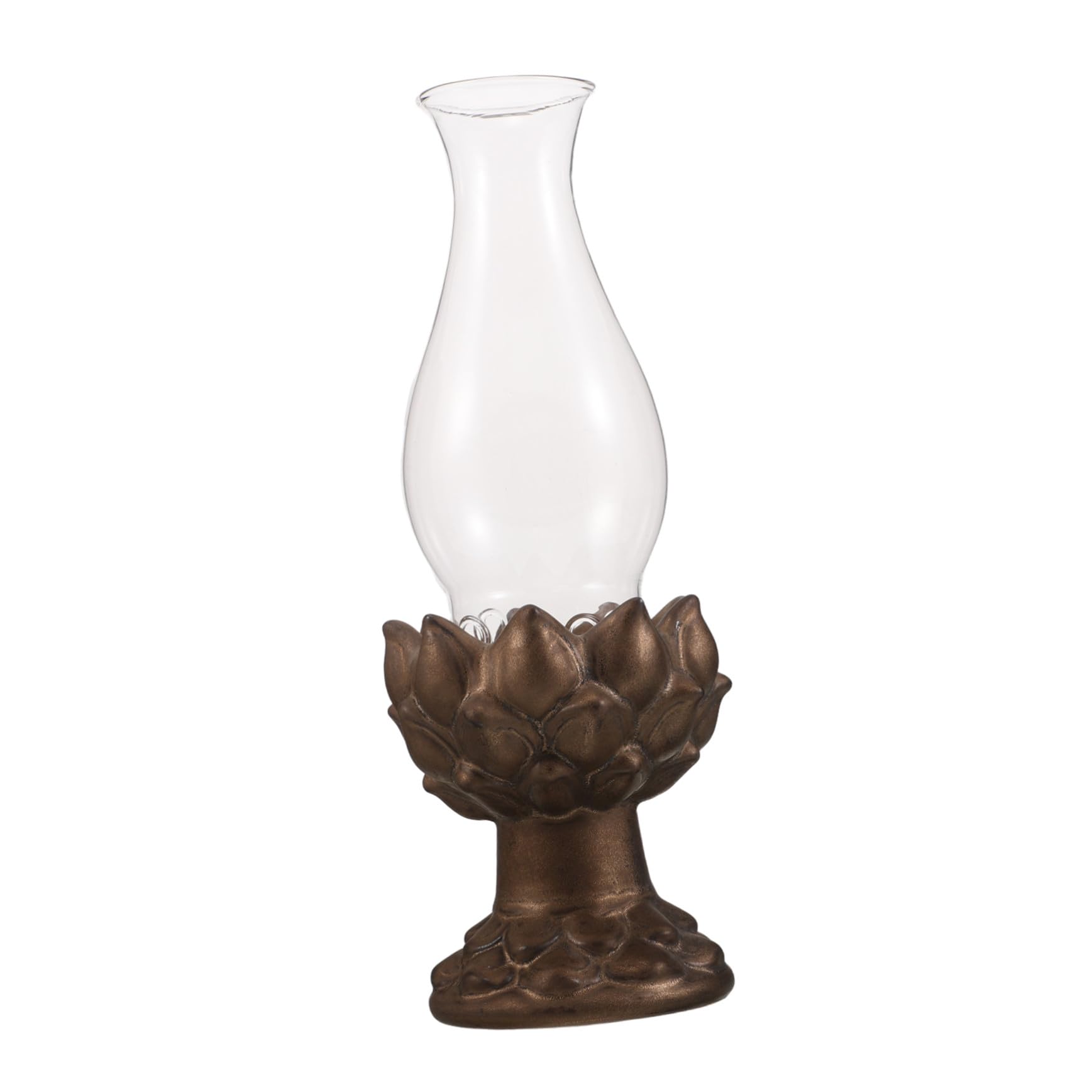 Candelabro de Loto Vintage Dorado de Cerámica y Vidrio