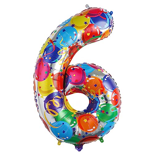Ponmoo Foil Palloncini Numeri 6 Multicolore 40" (101cm), Gonfiabili Elio o Aria, Gigante Palloncino Numero 0-9, Granda Palloncino per Anniversario, Decorazione Feste di Compleanno