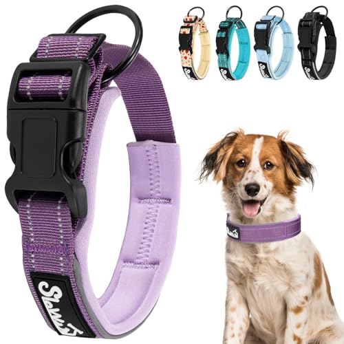 Listado de Collares Morados - los más vendidos. 41 SlowTon Collar para Perro Ajustable, 3M Reflectante Collar para Perro Pequeño Mediano Grande, Suave Cómodo Nailon Visibilidad Nocturna Transpirable con Hebilla Bloqueo de...