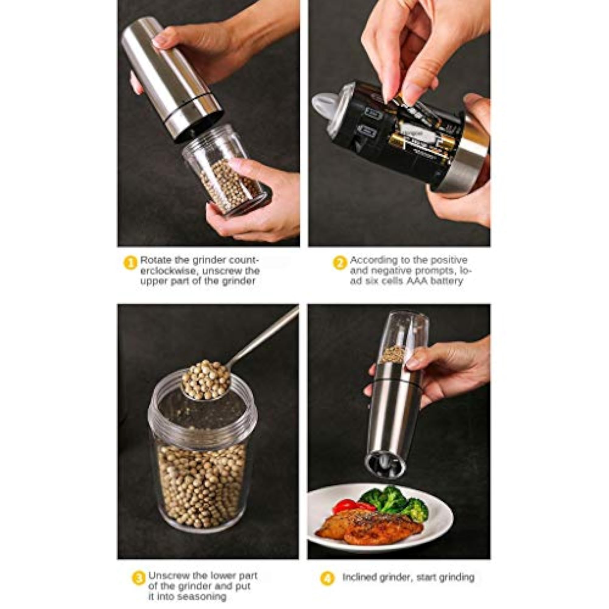 Electric Gravity Pepper Grinder, Spice Mill