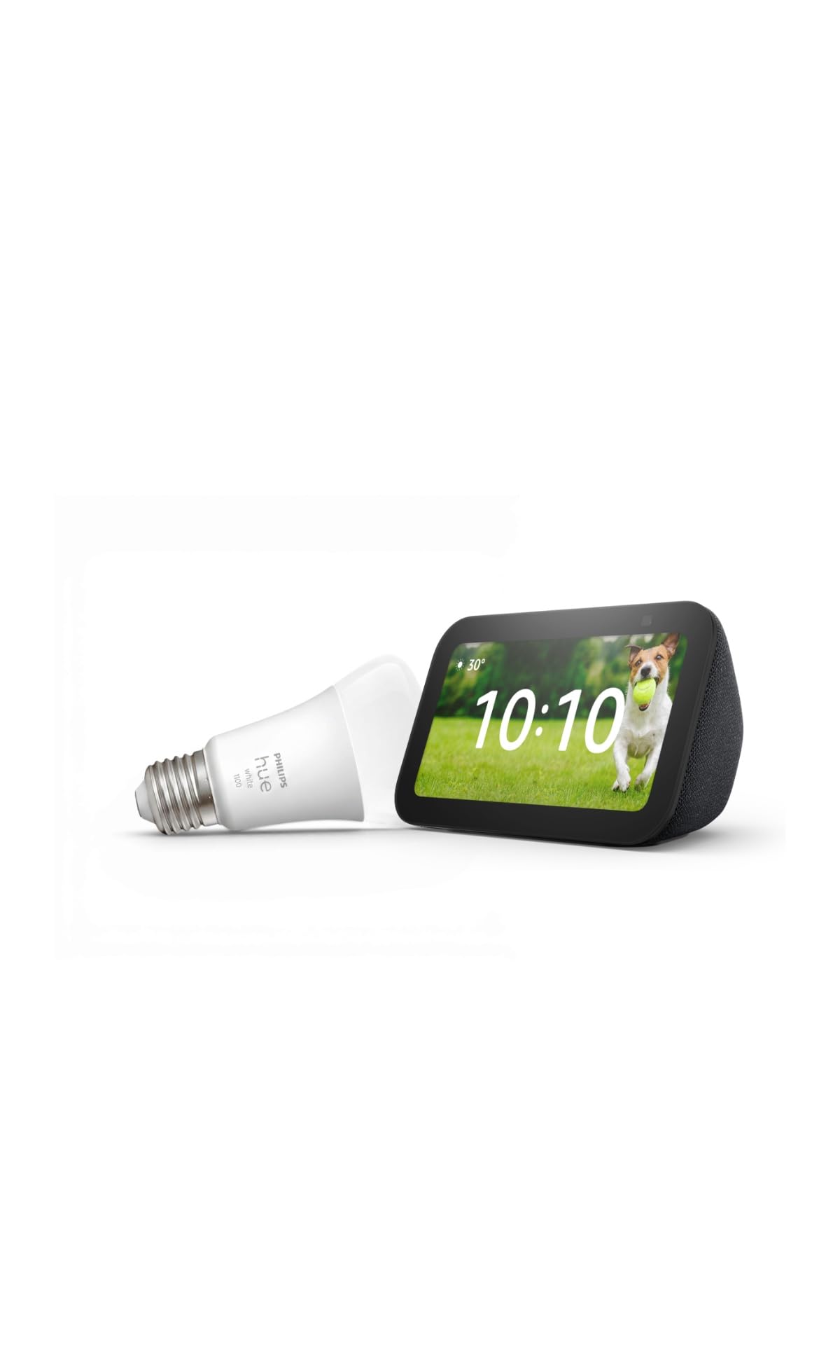 Echo Show 5 (Ultimo modello) con Alexa+, Antracite + Philips Hue White Lampadina LED Smart (E27), Bundle Illuminazione Intelligente con Controllo Vocale