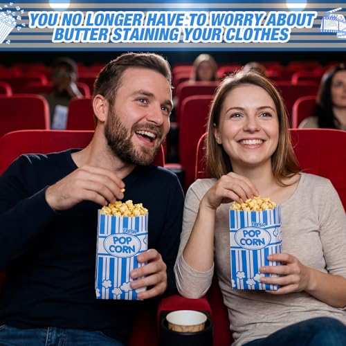 Image of Potchen 300 Pcs Popcorn Paper Bags Disposable Grease Resistant Striped Popcorn Container for Movie Night Carnival Party Theater(Blue,1 oz)