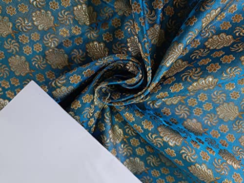 Tissu brocart de soie haut de gamme bleu et or pour haute couture artisanale