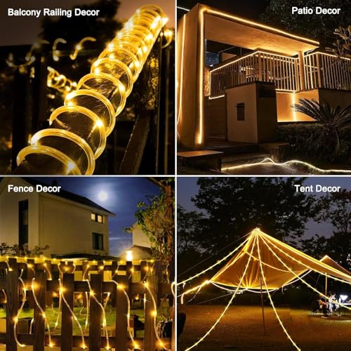 Auting Cadena de luces solares exteriores, 100 LED, para exteriores, impermeable, 8 modos, luz blanca cálida, para decoración de árboles, jardín, patio, casa, iluminación, fiestas y terrazas - imagen 5