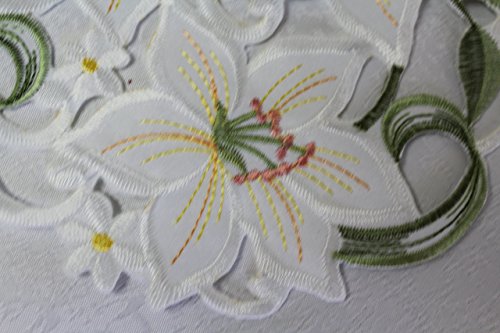 Doily Boutique Easter Round Doily with White Lily Flowers, Size 11 inches