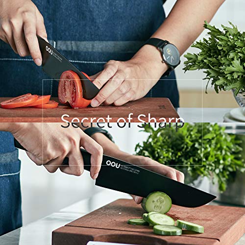 Chef Knife, OOU Pro Kitchen Knife 7 Inch Chef Knife, High Carbon Stainless Steel Chef Knife with Ergonomic Handle, Ultra Sharp to Cut Meat Veggies, Black Oxidation for Anti-Rusting (7 chef knife)
