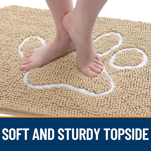 Image of OLANLY Dog Door Mat for Muddy Paws 30x20, Paw Print Design Chenille Mud Mat