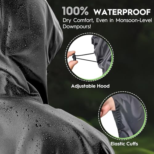 Bruvoalon 3-in-1 Rain Poncho with 1/4 Zip & Chest Pocket, Waterproof, Sunshade, Ground Mat for Adults & Youth Emergency3