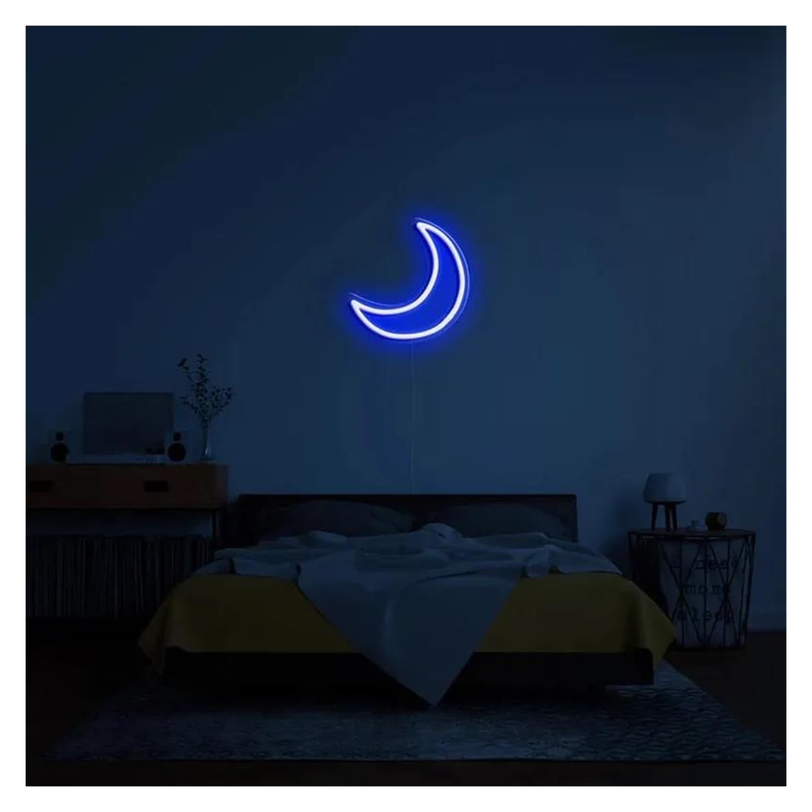 LEMST Signs Lamp Moon Neon Sign Moon USB Neon Light, Handcrafted Wall Art Bedroom Or Living Room Wall Decor 30cm(Blue)