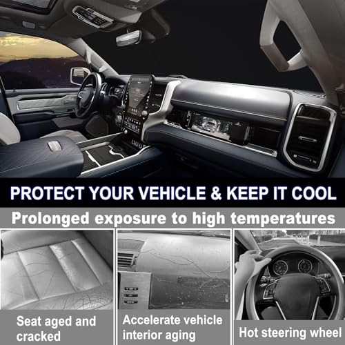 Image of Windshield Sun Shade Compatible with 2019-2026 Dodge RAM 1500, Custom Fit Foldable Sun Visor 310T UV Heat Block