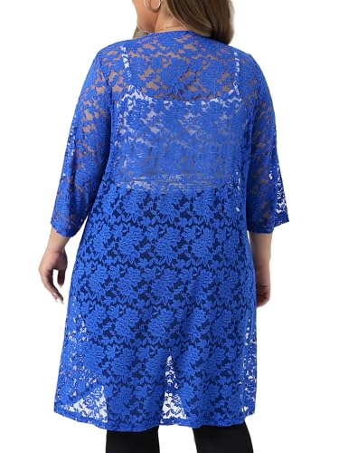 Image of Agnes Orinda Women Plus Size Lace Cardigan 3 /4 Sleeve Cover Up Jacket | Lightweight Crochet Contrast Panel Open Front Kimonos Casual Weddiing Cocktails Party