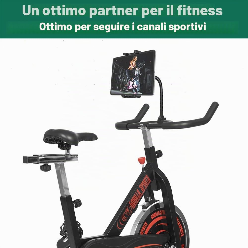 Supporto Tablet Cyclette Bici per 4-13" Tablet Cellulare, Universale Collo Oca Porta Tablet Spinning Bicicletta per iPad Pro Air Mini, iPhone, Samsung Tab, Kindle Fire, iPhone, Smartphone etc