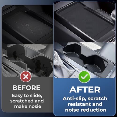 Image of Cup Holder Insert & Wireless Charging Protective Mat for Toyota Camry 2026 2025, Center Console Interior Accessories Cup Holder & Wireless Charger Cover Pad for 2025-2026 Camry, Black
