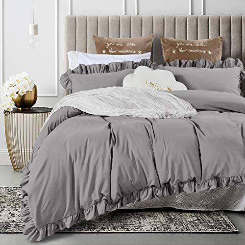 Queen's House Duvet Cover Queen Gray Washed Cotton Ruffles Quilt Cover Bedding Queen