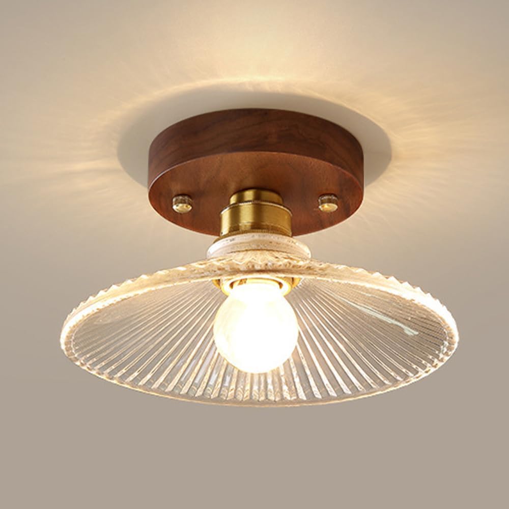 RuuXanthous Clear Glass Hallway Light Nordic Creativity Walnut Kitchen Ceiling Mount Lamp Retro Style Bedroom Chandelier for Bathroom Porch Aisle Stairs Balcony Entrance Hall/a