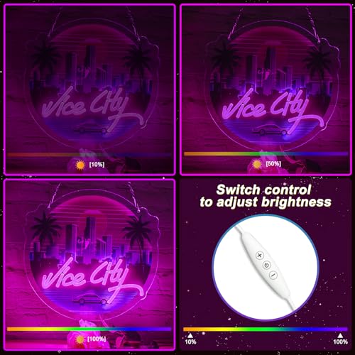 Image of Pink Vice City Neon Sign - Dimmable Led Neon Sign for Bedroom 13.78 x 13.39 Inch,USB Powered for Gaming Room Bar Party Indoor Girl Pub Man Cave Kids Room Decoration Birthday Party Gifts