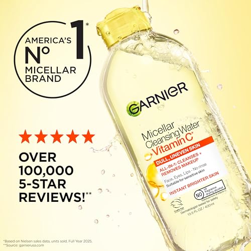 Garnier Micellar Water with Vitamin C, Facial Cleanser & Makeup Remover, Brightening & Hydrating, For All Skin Types, Vegan, Cruelty Free, 13.5 Fl Oz (400mL), 1 Count - image 8