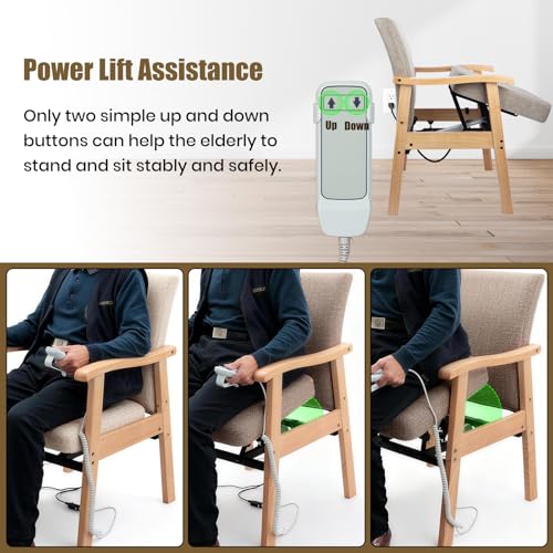 Image of EasyVibe Power Lift Chair for Elderly - Solid Wood Sit to Stand Chair with Reinforced Steel Frame, Electric Upholstered Armchair for Seniors, Office Assist & Compact Dining, 280 lbs Capacity, Beige