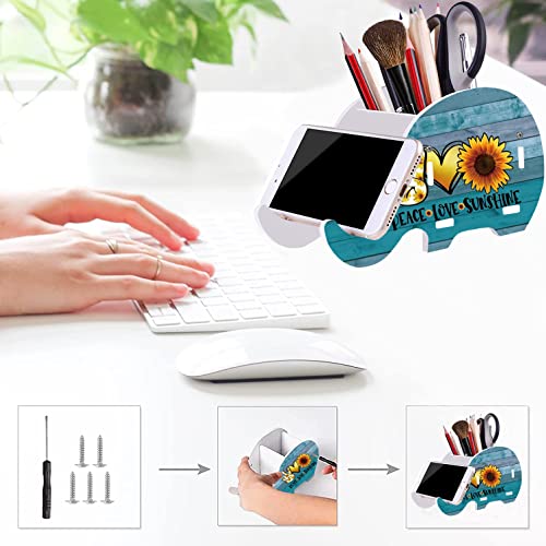 Image of Ergonomic Mouse Wrist Pad with Phone Holder Pen Holder + Cute Coaster + Mini Hook, Multi-Functional Mobile Pen Holder Desktop Storage Box, Peace Love Sunshine