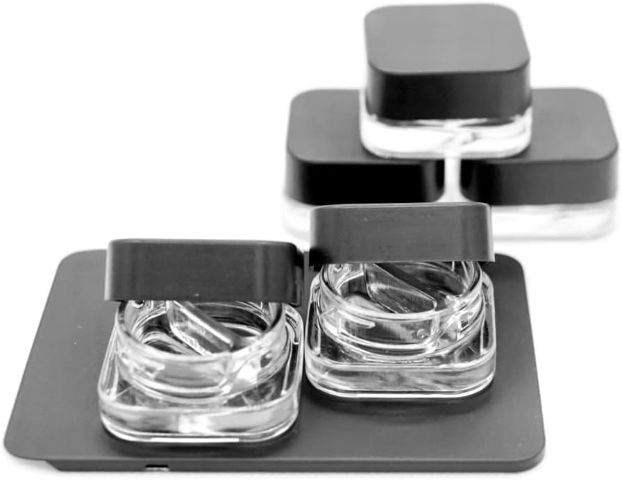 60 Pack | 7ml Square Jar w/Dual Compartments (3.5ml each compartment) | Cube Jar Glass Container (Black-Lid)