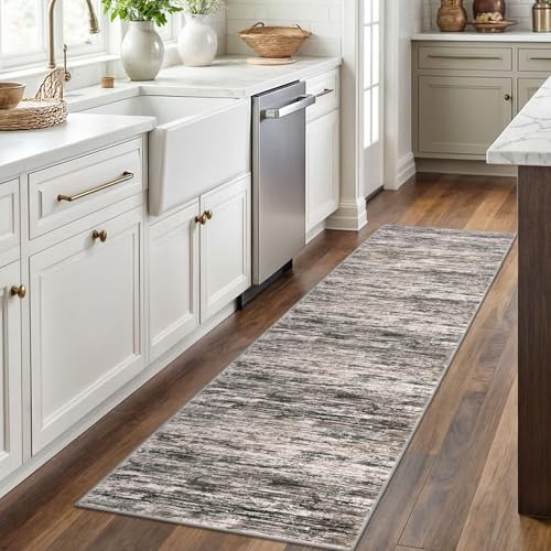 2x6 Brown Green Black White Modern Abstract Runner Rug for Hallways, Super Soft Hallway Decor Kitchen Rugs with Non-Slip, Non-Shedding Washable Rug for Entryway Bedroom Indoor